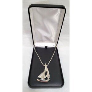 Stainless Steel Nautical Silver Sailboat Pendant Necklace 20" Chain Gift…